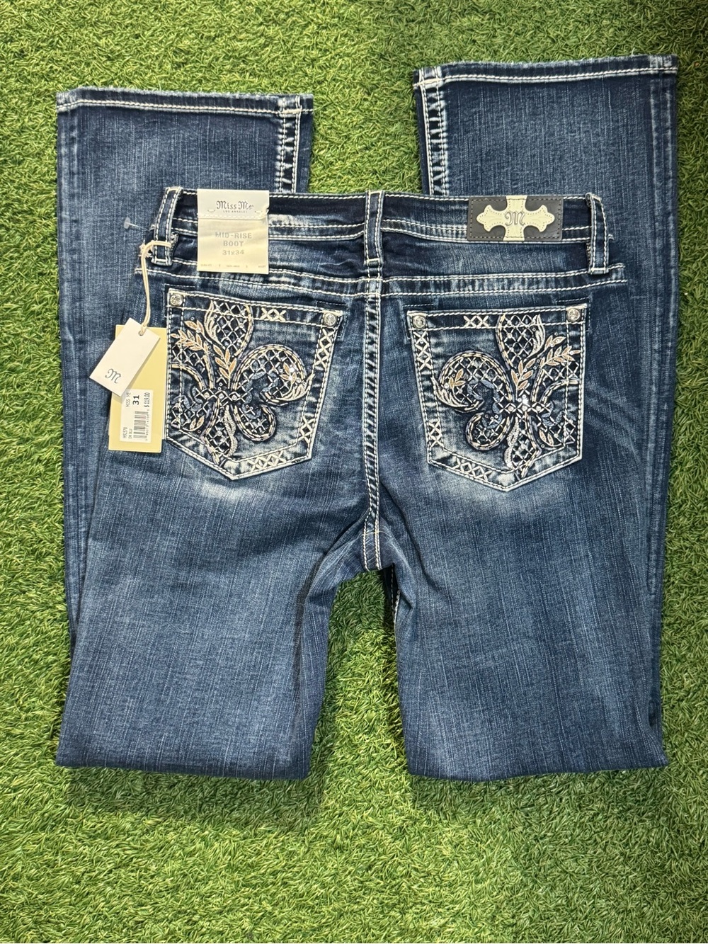 Miss Me Jeans Mid-Rise Bootcut Size 31x34 M9257B Dk Blue - NWT